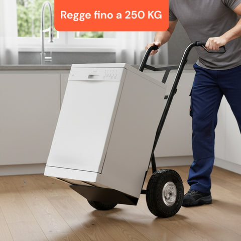 Carrello da Carico 250 kg in Acciaio Nero con Ruote Pneumatiche Resistenti
