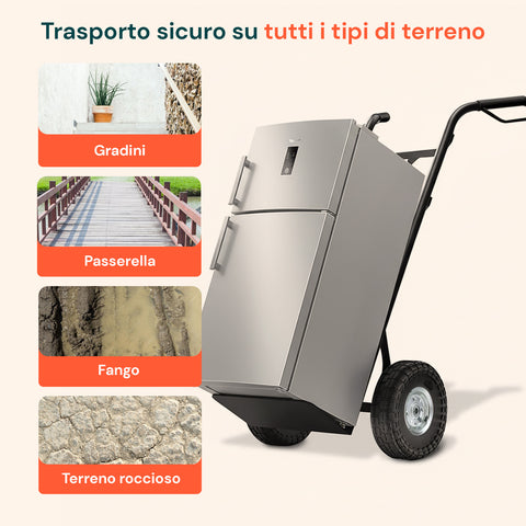 Carrello da Carico 250 kg in Acciaio Nero con Ruote Pneumatiche Resistenti