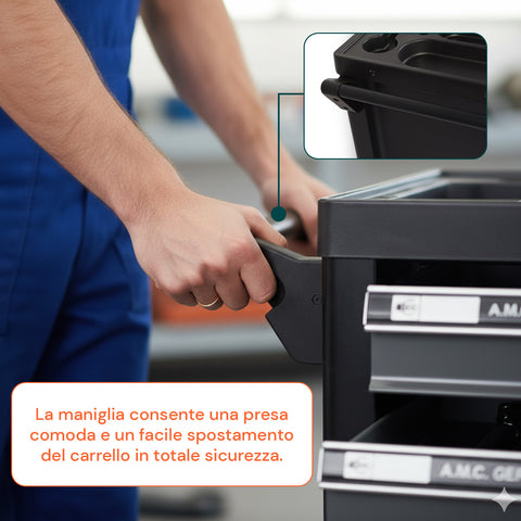 Cassettiera per Officina con Utensili Professionali e Struttura Robusta su Ruote