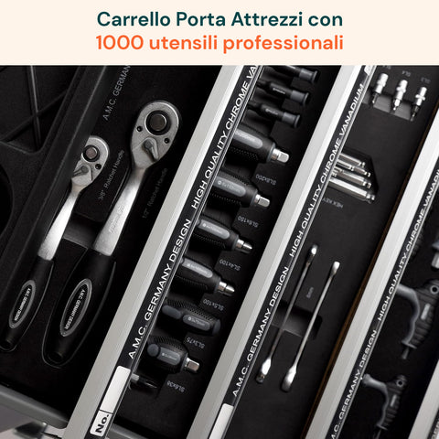 Cassettiera per Officina con Utensili Professionali e Struttura Robusta su Ruote