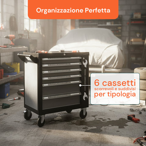 Cassettiera per Officina con Utensili Professionali e Struttura Robusta su Ruote