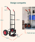 Carrello con dimensioni dettagliate 116x45x50,5cm e piano di carico 35x20cm, specifiche tecniche complete per valutare compatibilità spazi