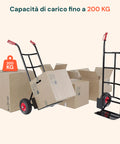 Carrello con capacità di carico fino a 200kg per trasporto sicuro e stabile di scatole pesanti e voluminose, ideale per uso intensivo