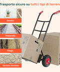 Carrello per trasporto sicuro su tutti i tipi di terreno: gradini, passerella, fango e terreno roccioso, ruote versatili