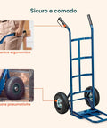 Impugnatura ergonomica del carrello in acciaio blu per trasporto sicuro di carichi fino a 250 kg Ean-8023755040727