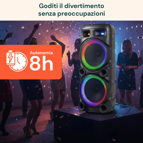 Cassa Bluetooth Karaoke XL 90 cm 800W con LED RGB e 2 Microfoni Wireless Inclusi