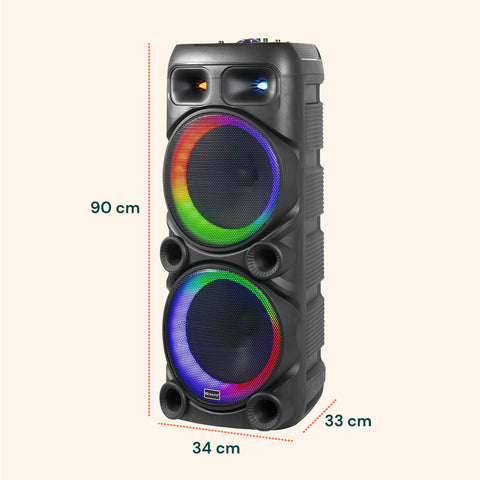 Cassa Bluetooth Karaoke XL 90 cm 800W con LED RGB e 2 Microfoni Wireless Inclusi