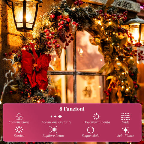 Luci Natale 1000 LED Bianco Caldo – Catena da 100 Metri per Esterni e Interni