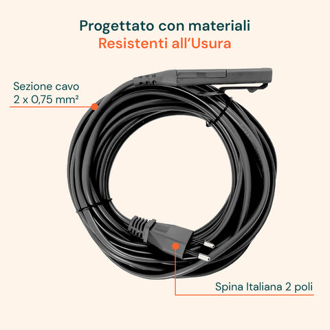 Cavo Alimentazione VK200 – Ricambio Compatibile 7-10m Grigio con Spina