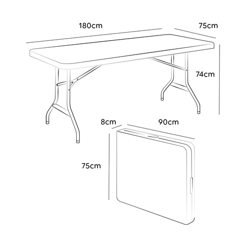 Tavolino Richiudibile A Valigia 180x76x72cm Bianco