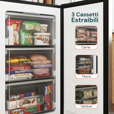 Freezer Monoporta 80 Litri con Apertura Frontale e Design Bicolore Argento/Nero