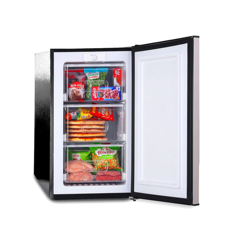 Freezer Monoporta 80 Litri con Apertura Frontale e Design Bicolore Argento/Nero
