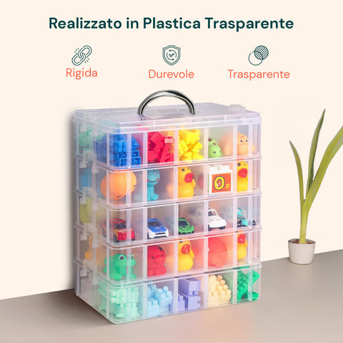 Organizer in Plastica a 5 Livelli con Maniglia e Scomparti Rimovibili