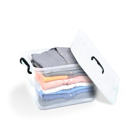 Contenitore In Plastica Trasparente Con Coperchio E Ruote 85l