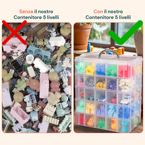 Organizer in Plastica a 5 Livelli con Maniglia e Scomparti Rimovibili