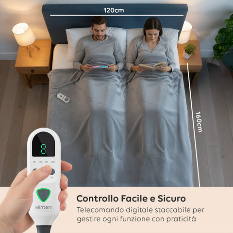 Coperta Termica Matrimoniale Fluffy Coprimaterasso Lavabile in Flanella con Timer 9H