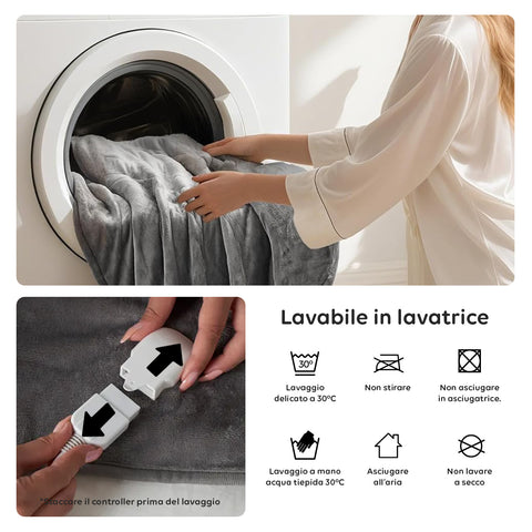 Coperta Termica Matrimoniale Fluffy Coprimaterasso Lavabile in Flanella con Timer 9H