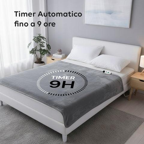 Coperta Termica Matrimoniale Fluffy Coprimaterasso Lavabile in Flanella con Timer 9H