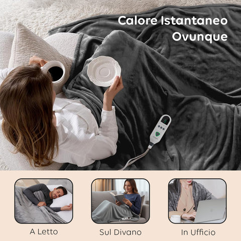 Coperta Termica Matrimoniale Fluffy Coprimaterasso Lavabile in Flanella con Timer 9H