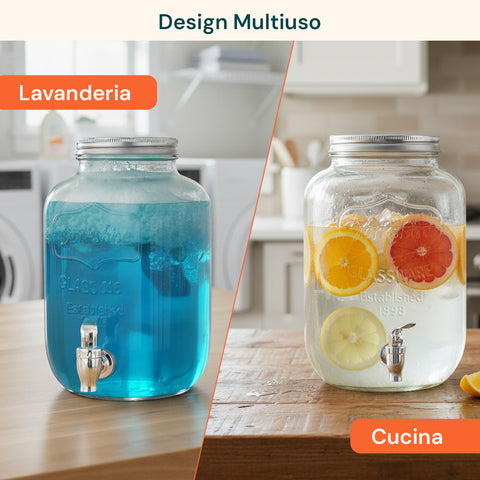 Dispenser in Vetro 4L con Rubinetto per Acqua, Succhi, Tè e Bevande Fredde