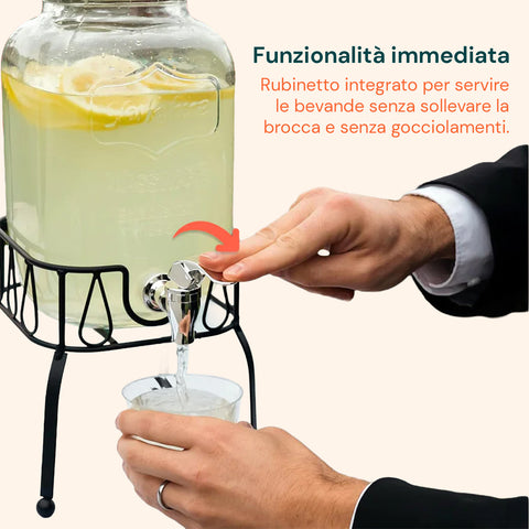 Dispenser in Vetro 4L con Rubinetto per Acqua, Succhi, Tè e Bevande Fredde