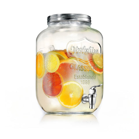 Dispenser in Vetro 4L con Rubinetto per Acqua, Succhi, Tè e Bevande Fredde