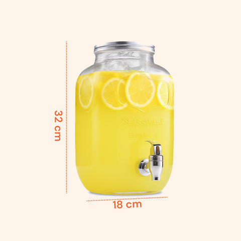 Dispenser Bevande in Vetro 8L con Rubinetto in Acciaio