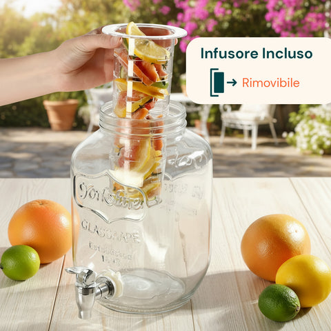 Dispenser Bevande in Vetro 8L con Rubinetto in Acciaio