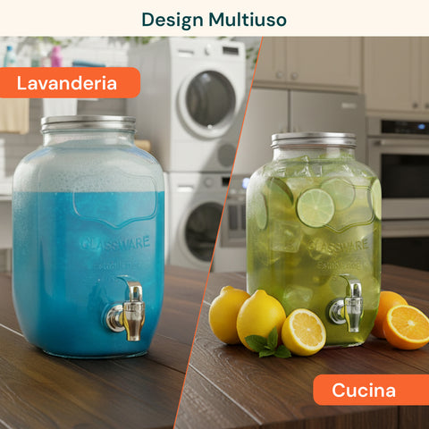 Dispenser Bevande in Vetro 8L con Rubinetto in Acciaio