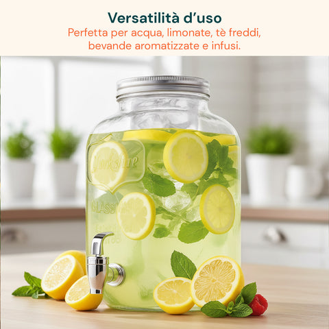 Dispenser Bevande in Vetro 8L con Rubinetto in Acciaio