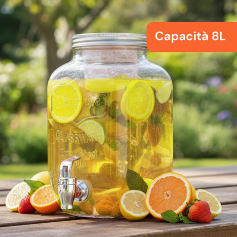 Dispenser Bevande in Vetro 8L con Rubinetto in Acciaio