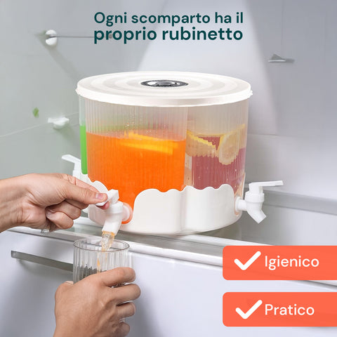Dispenser Rotante 360° per Bevande 6L Totali con 4 Scomparti e Base Resistente