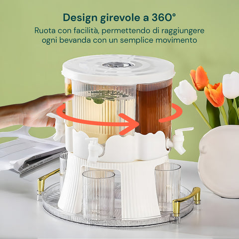 Dispenser Rotante 360° per Bevande 6L Totali con 4 Scomparti e Base Resistente