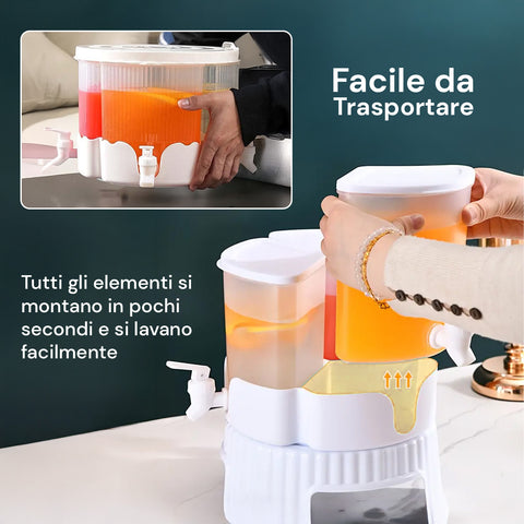 Dispenser Rotante 360° per Bevande 6L Totali con 4 Scomparti e Base Resistente