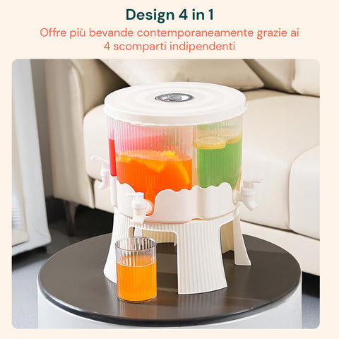 Dispenser Rotante 360° per Bevande 6L Totali con 4 Scomparti e Base Resistente