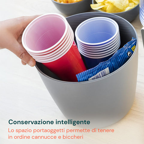 Contenitore bevande Avilia con conservazione intelligente, spazio portaoggetti per tenere in ordine bicchieri colorati e cannucce