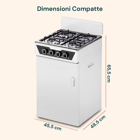 Cucina a Gas 4 Fuochi con Vano Portabombola – Per Interni ed Esterni