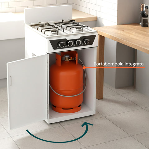 Cucina a Gas 4 Fuochi con Vano Portabombola – Per Interni ed Esterni