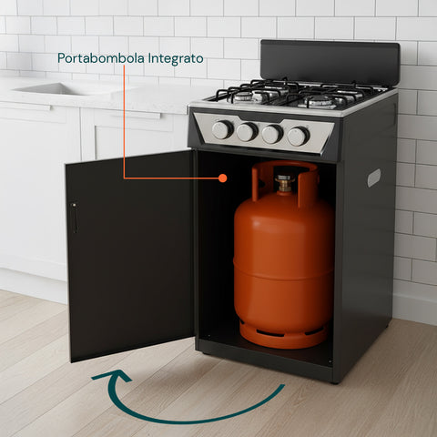 Cucina a Gas 4 Fuochi con Vano Portabombola – Per Interni ed Esterni