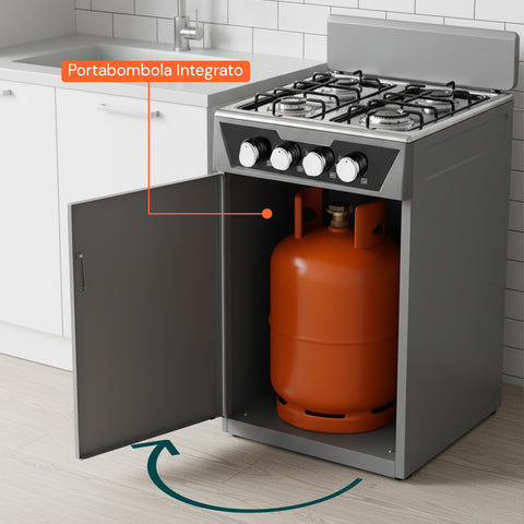 Cucina a Gas 4 Fuochi con Vano Portabombola – Per Interni ed Esterni