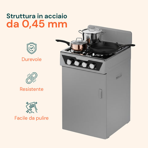 Cucina a Gas 4 Fuochi con Vano Portabombola – Per Interni ed Esterni