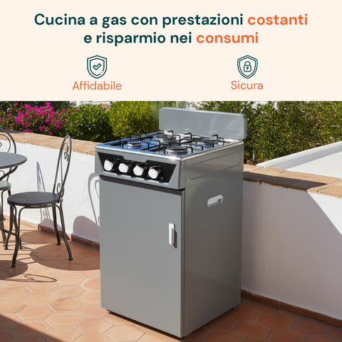 Cucina a Gas 4 Fuochi con Vano Portabombola – Per Interni ed Esterni