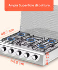 Piano cottura a gas Staylux con ampia superficie di cottura 64,8x48,7x8,2 cm, 5 fuochi con fiamme blu, design moderno