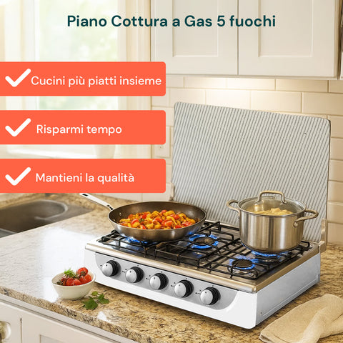 Piano cottura a gas Staylux permette di cucinare più piatti insieme, risparmi tempo e mantieni la qualità, ambiente cucina elegante