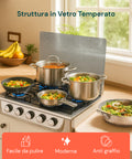 Piano cottura a gas Staylux con struttura in vetro temperato, facile da pulire, moderna e anti graffio, pentole acciaio inox