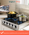 Piano cottura a gas Staylux con griglia in ghisa che garantisce stabilità anche con pentole pesanti, cottura pollo e verdure