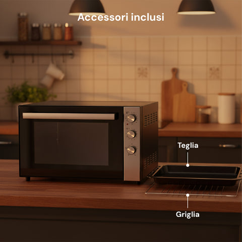Forno Elettrico Ventilato 70L Multifunzione 2500W – Luce Interna e Timer 90 Min