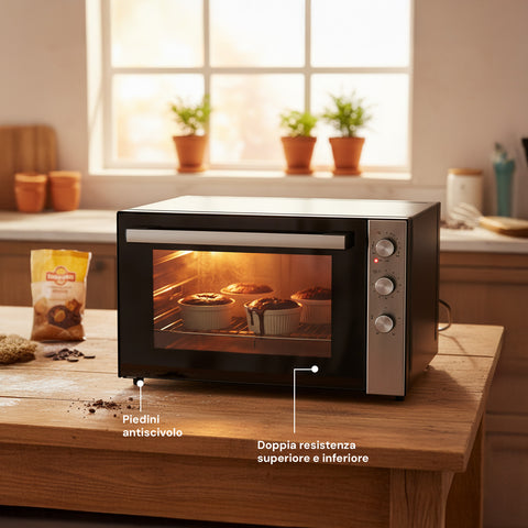 Forno Elettrico Ventilato 70L Multifunzione 2500W – Luce Interna e Timer 90 Min