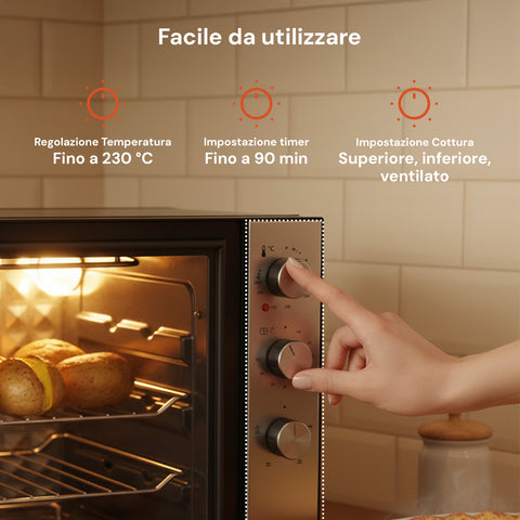 Forno Elettrico Ventilato 70L Multifunzione 2500W – Luce Interna e Timer 90 Min