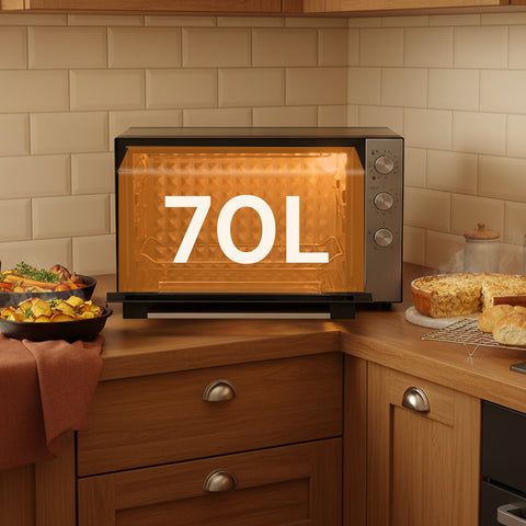 Forno Elettrico Ventilato 70L Multifunzione 2500W – Luce Interna e Timer 90 Min